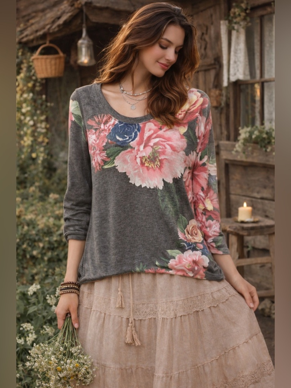 Philosophy Floral Print Long Sleeve Size‎ Medium Top